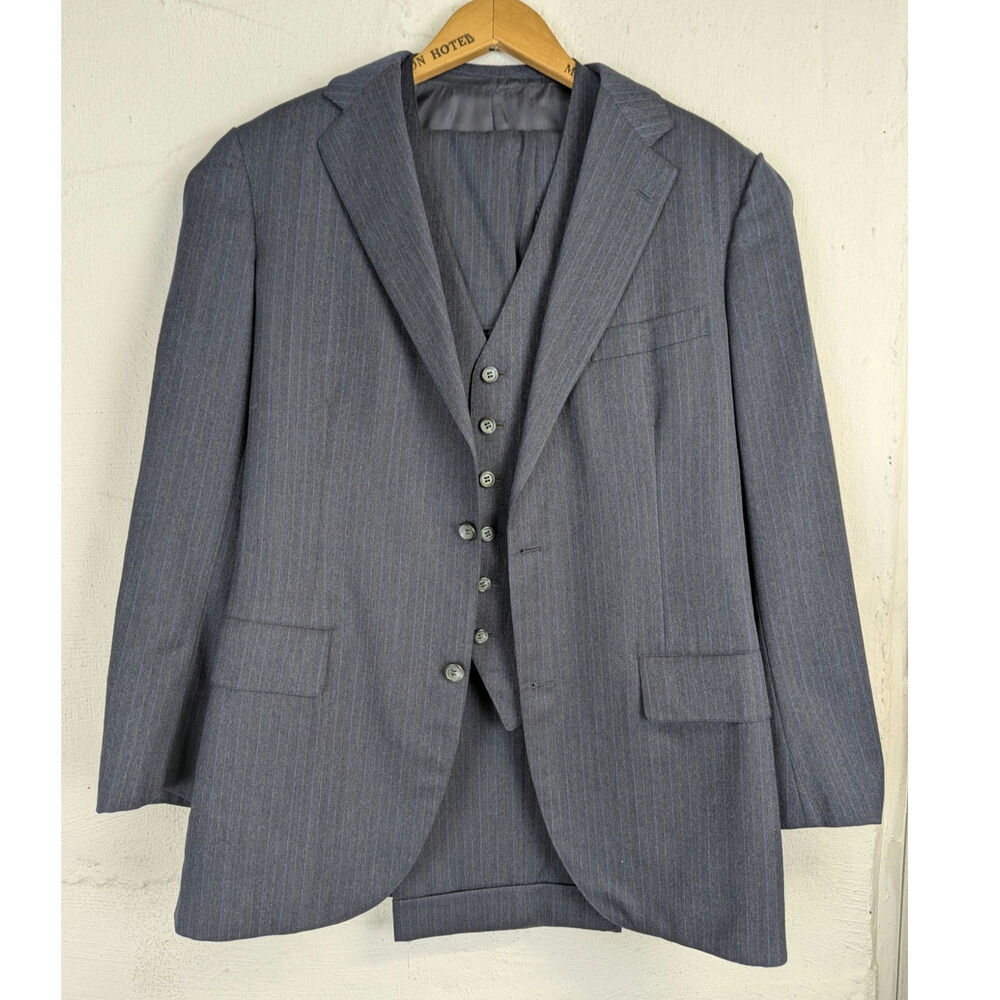 Vtg Brooks Brothers Golden Fleece Suit 3 Piece Wool Navy Blue Pinstripe Mens 40